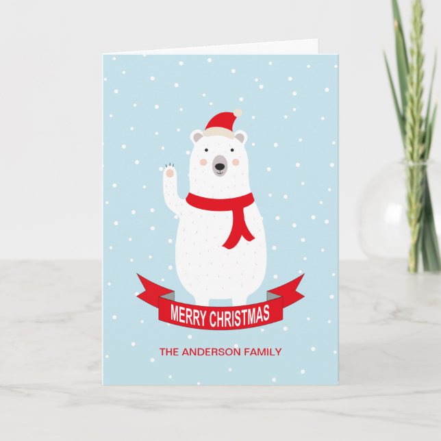 Festividades Cartão de Natal de Urso Polar Bonito Personalizado (Frente)