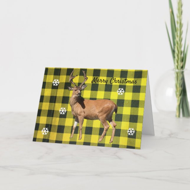 Festividades Cartão de Natal de Veado da Floresta em Xadrez Ama (Frente)
