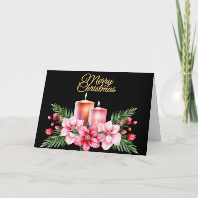 Festividades Cartão de Natal de Vela Preta com Vela Floral Únic (Frente)