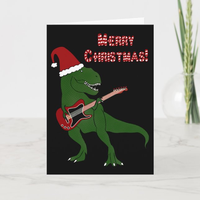 Festividades Cartão de Natal de Violão T-Rex (Frente)