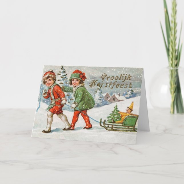 Festividades Cartão de Natal de Vroolijk Kerstfeest do Dutch do (Frente)