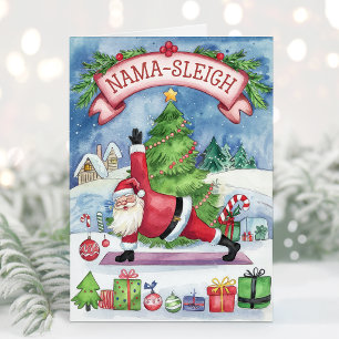 Festividades Cartão de Natal de Watercolor Funny Yoga