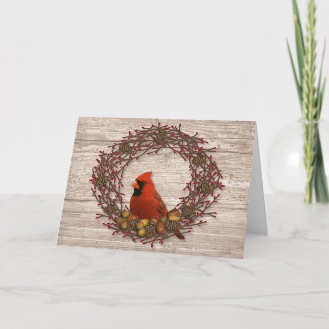 Festividades Cartão de Natal de Wreath Cardinal (Frente)