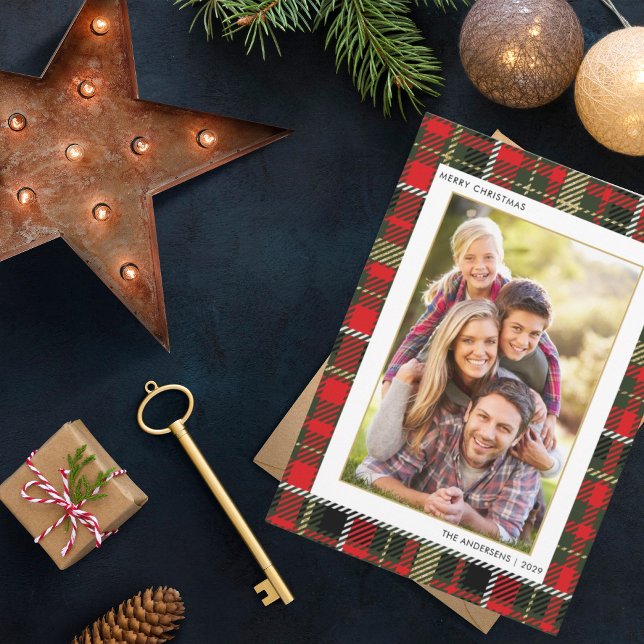 Festividades Cartão de Natal de Xadrez de Pine Green Tartan (Criador carregado)