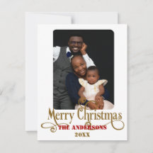 Cartão de Natal Delicado, Dourado e Vermelho