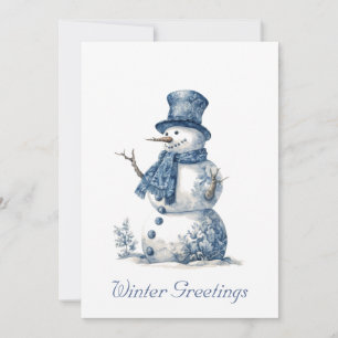 Festividades Cartão de Natal do Boneco de Neve com Aquarela Azu