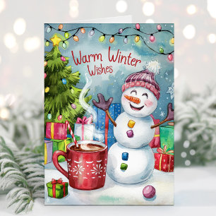 Festividades Cartão de Natal do Boneco de Neve com Desejos de I