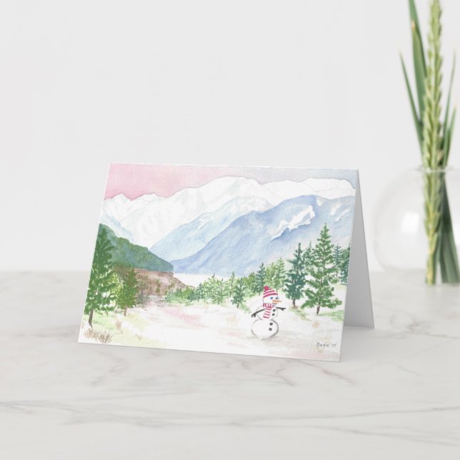 Festividades Cartão de Natal do boneco de neve das montanhas de (Frente)