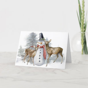 Festividades Cartão de Natal do Boneco de Neve na Floresta