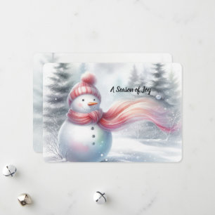 Festividades Cartão de Natal do Boneco de Neve Rosa Encantador