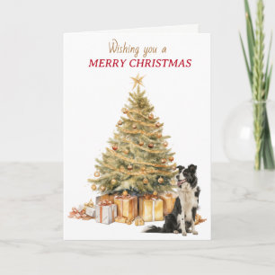 Festividades Cartão de Natal do Border Collie da Árvore Dourada
