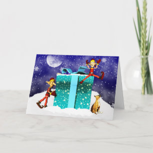 Festividades Cartão de Natal do Boxer Dog e Elf