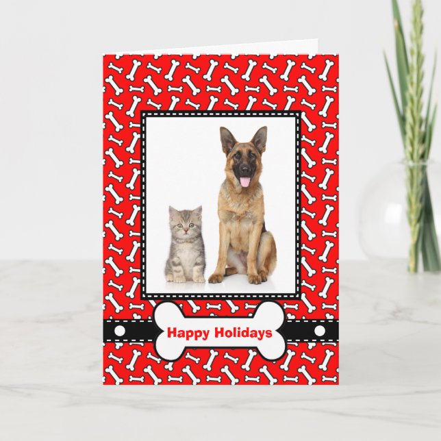 Festividades Cartão de Natal do Cachorro e Gato da Família (Frente)