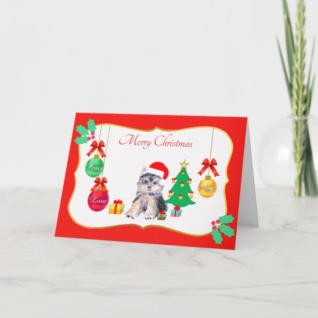 Festividades Cartão de Natal do Cão Yorkshire Terrier (Frente)
