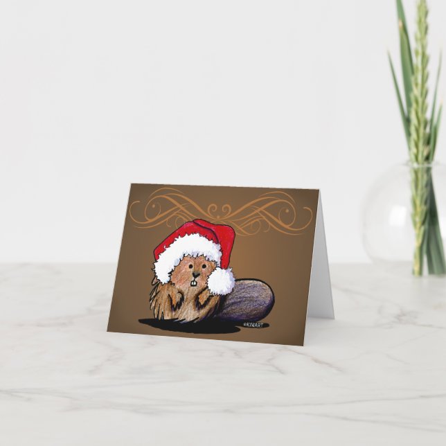 Festividades Cartão de Natal do castor de KiniArt (Frente)