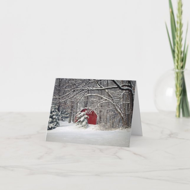 Festividades Cartão de Natal do Celeiro Vermelho na Neve (Frente)