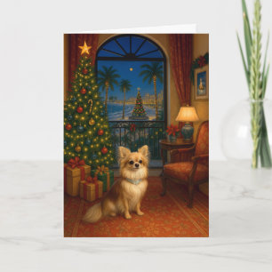 Festividades Cartão de Natal do Chihuahua de Cabelo Longo