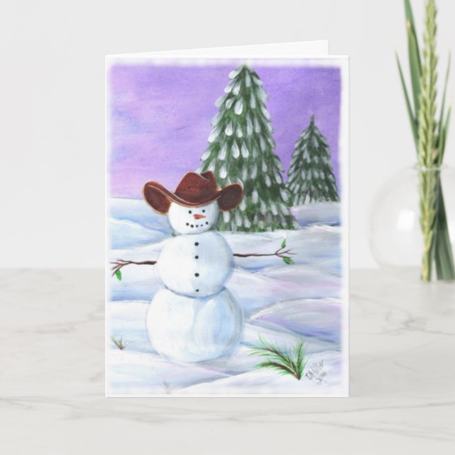 Festividades Cartão de Natal do Cowboy Snowman (Frente)