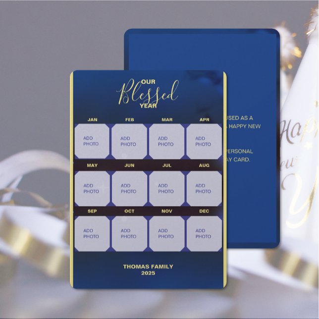 Festividades Cartão de Natal do Feriado de Flat do Nosso Ano Be (Our Blessed Year Flat Holiday Photo Card (front and back))