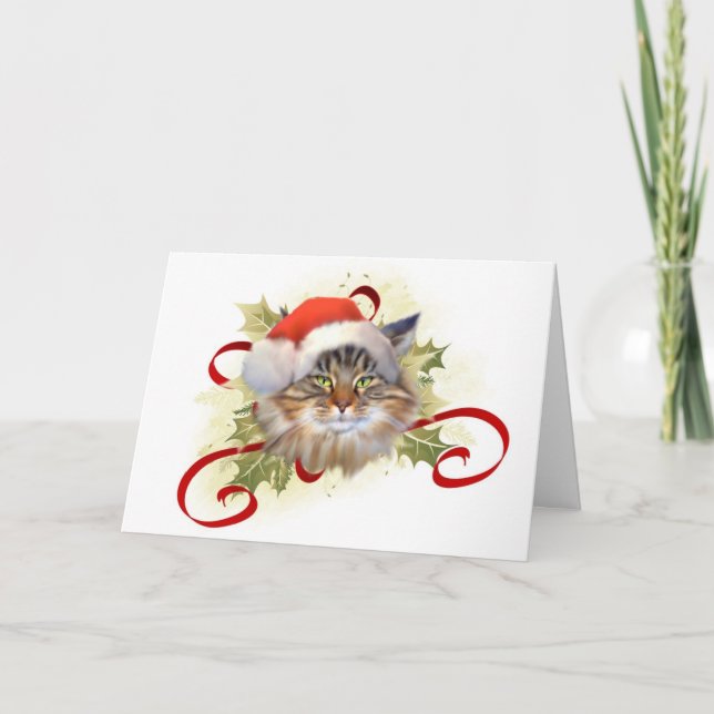 Festividades Cartão de Natal do gato de racum de Maine (Frente)