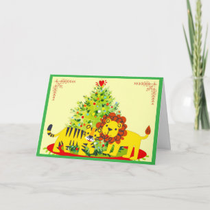 Festividades Cartão de Natal do Leão e do Tigre Amoroso