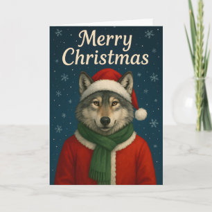 Festividades Cartão de Natal do Lobo Vintage Vestindo Terno de