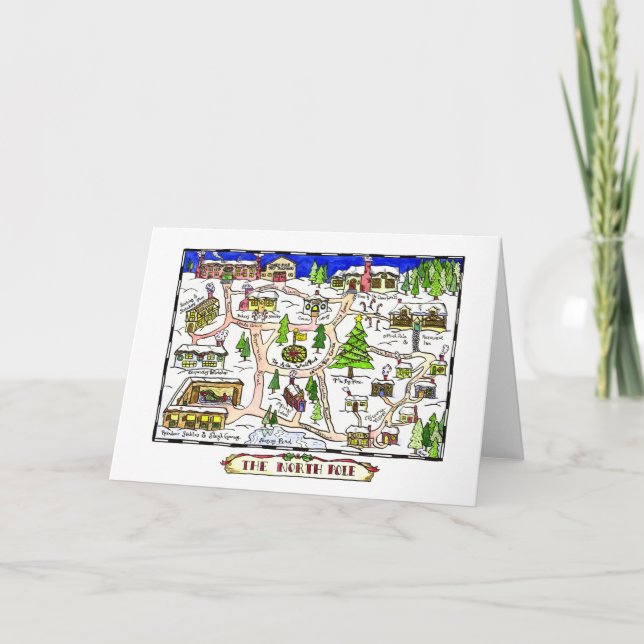 Festividades Cartão de Natal do Mapa do Polo Norte (Frente)