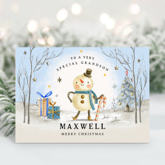 Festividades Cartão de Natal do neto, Cartão de Férias Azul