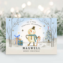 Festividades Cartão de Natal do neto, Cartão de Férias Azul