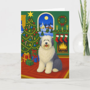 Festividades Cartão de Natal do Old English Sheepdog
