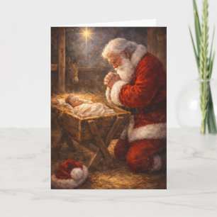 Festividades Cartão de Natal do Papai Noel Ajoelhado no Presépi