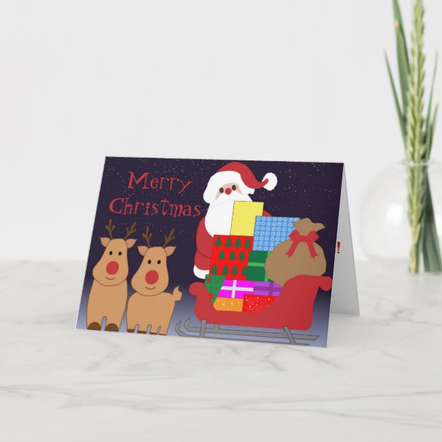 Festividades Cartão de Natal do Papai Noel e das Rena (Frente)