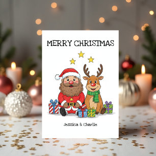 Festividades Cartão de Natal do Papai Noel e Rena para Netos