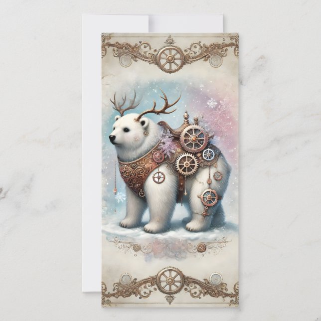 Festividades Cartão de Natal do Pastel Steampunk - Urso Branco (Frente)