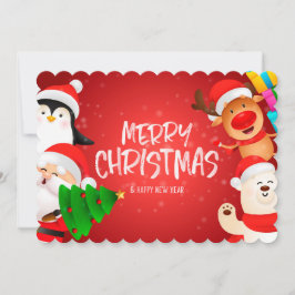 Festividades Cartão de Natal do Pinguim Rena do Papai Noel Urso