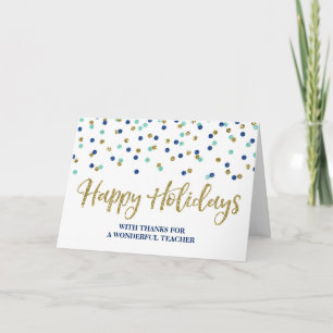 Festividades Cartão de Natal do Professor Dourado Blue Confetti