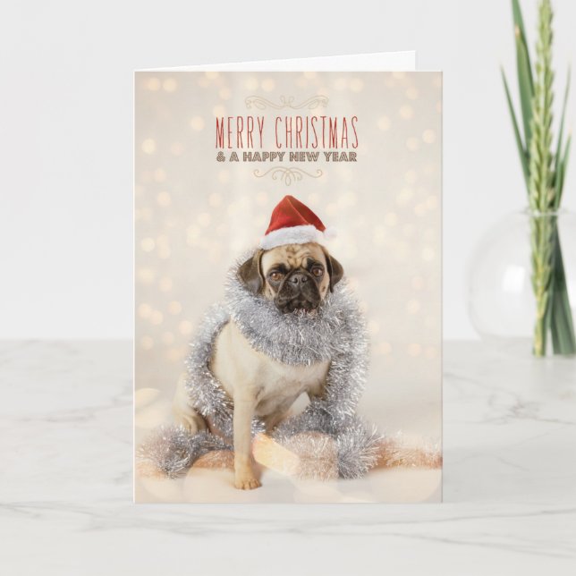 Festividades Cartão de Natal do Pug (Frente)