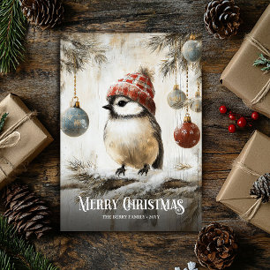 Festividades Cartão de Natal do Robin em Aquarela Vermelha e Br