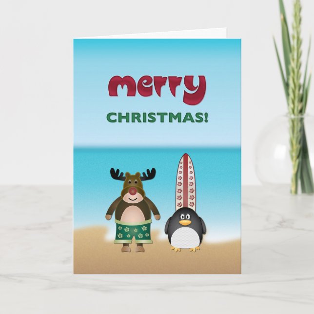 Festividades Cartão de Natal do tema da praia (Frente)