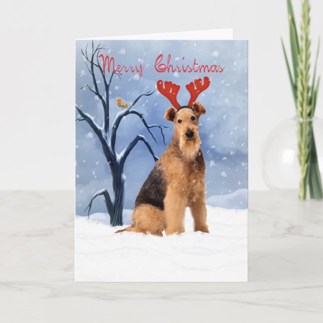 Festividades cartão de Natal do terrier do airedale - o (Frente)