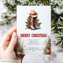 Cartão de Natal do Velho Oeste com esporas e chapé