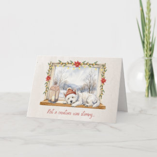 Festividades Cartão de Natal do Westie de Inverno na Janela