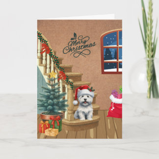 Festividades Cartão de Natal do Westie de Inverno nas Escadas