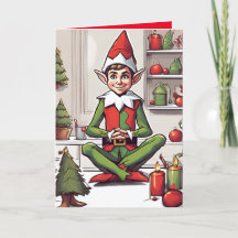 Cartão de Natal Dobrado com Conceito de Elfo Retro