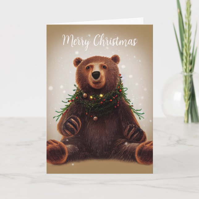 Festividades Cartão de Natal dobrado com Urso (Frente)