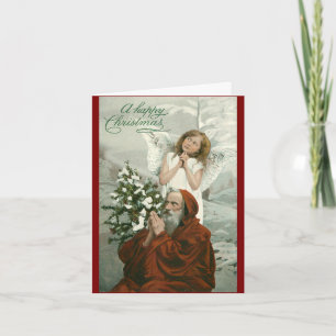 Festividades Cartão de Natal Dobrado do Anjo e Papai Noel Vinta