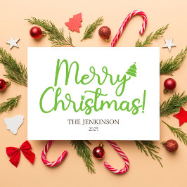 Festividades Cartão de Natal Dobrado Green Script Merry Christm