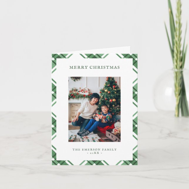 Festividades Cartão de Natal Dobrado Xadrez Verde Branco (Frente)