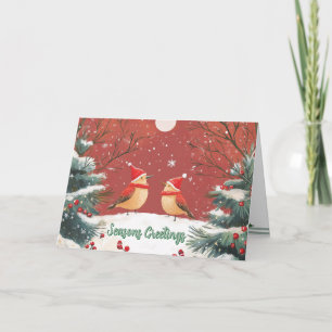 Festividades Cartão de Natal Dobrável Personalizado de Pássaros