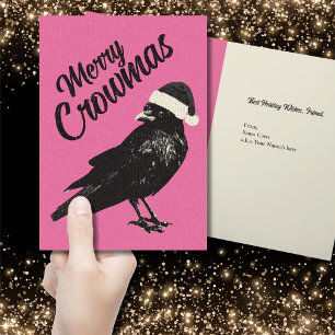 Festividades Cartão de Natal Dobrável Pink and Black Merry Crow